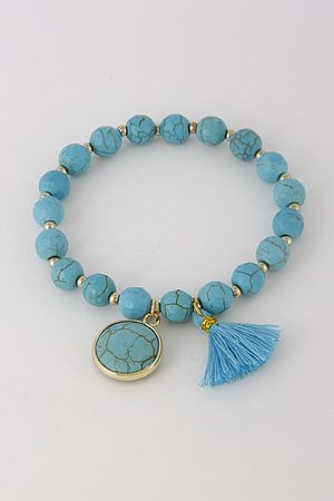Simple Beaded Bracelet With Tassel And Stone 6GBJ2